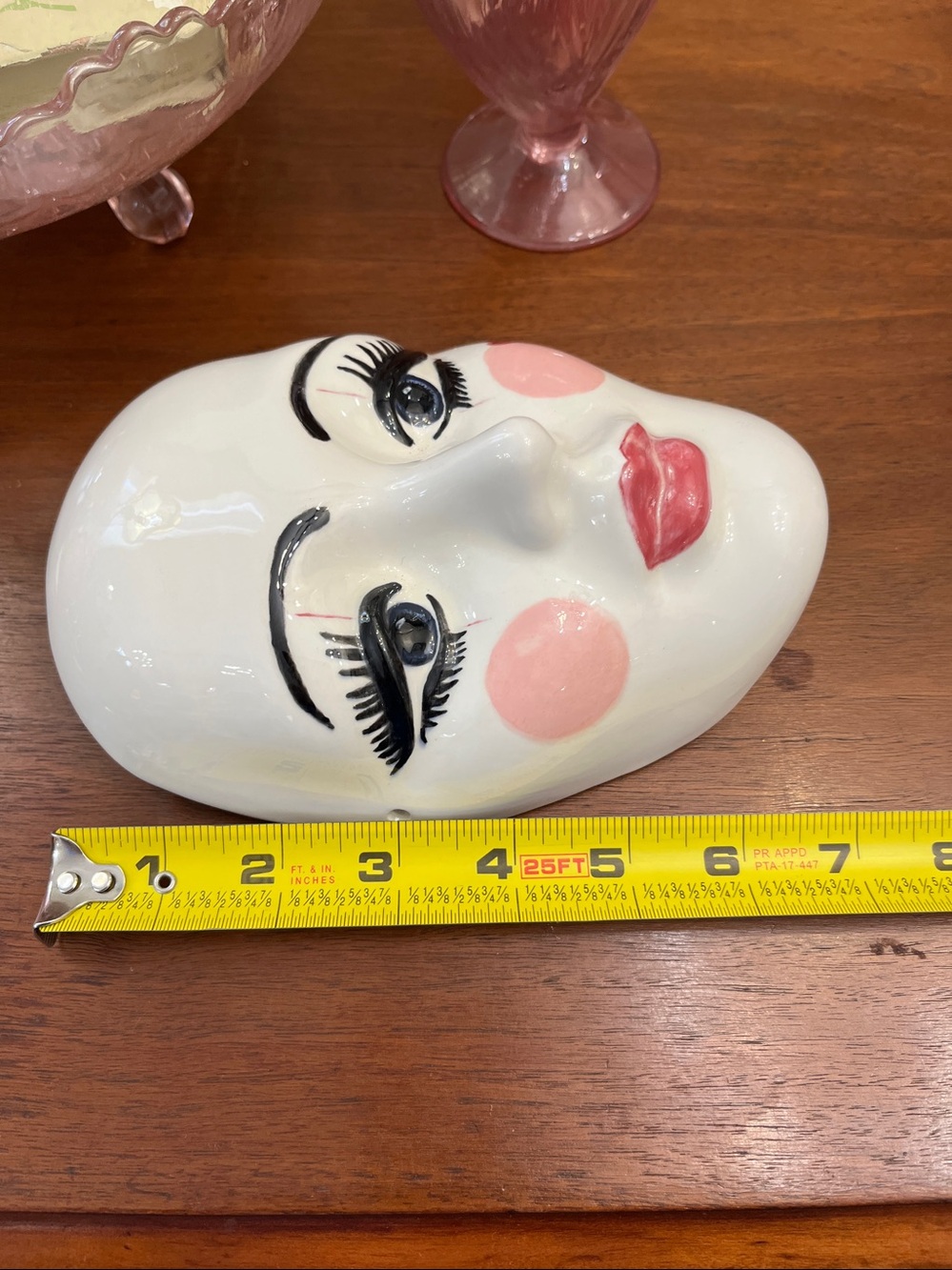 Vintage hand-painted porcelain face wall mask featuring stylized clown - Picture 6 of 7